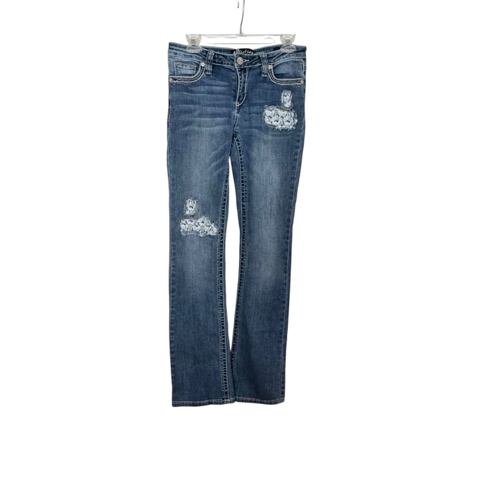 Affliction Jade Bootcut Destress Patched Jeans Size 27